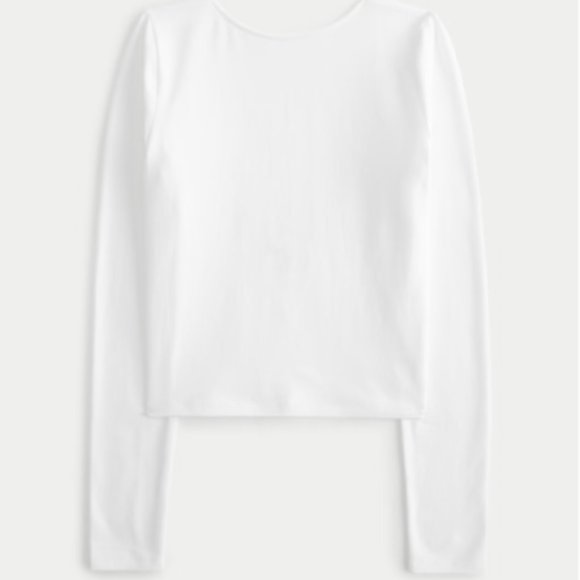 White Low Back Long Sleeve Cropped T-Shirt, Hollister - Picture 3 of 8